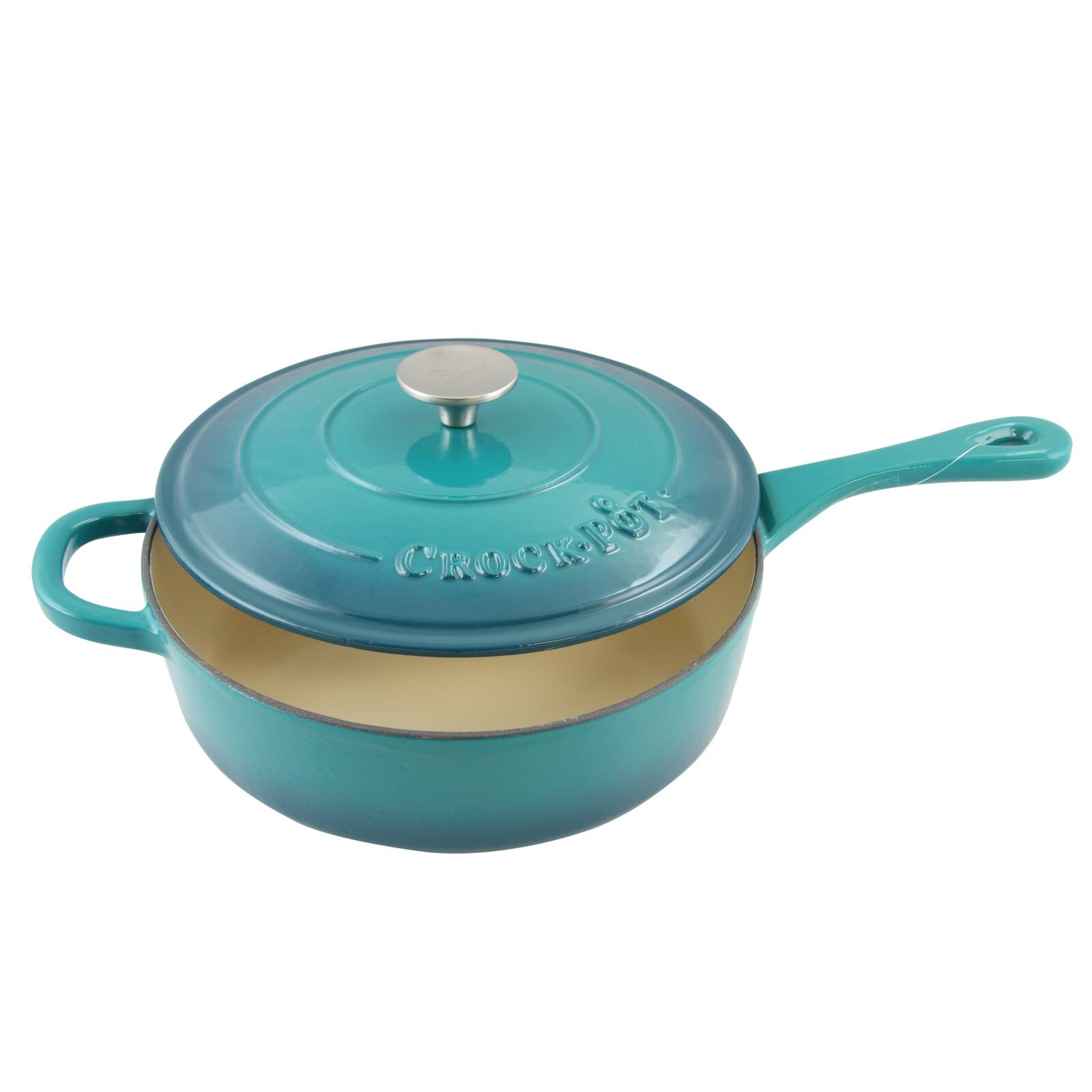 Alt View 4. Crock-Pot - Crock Pot Artisan 3.5 Quart Enameled Cast Iron Deep Sauté Pan With Self Basting Lid in Teal Ombre - Teal Ombre.