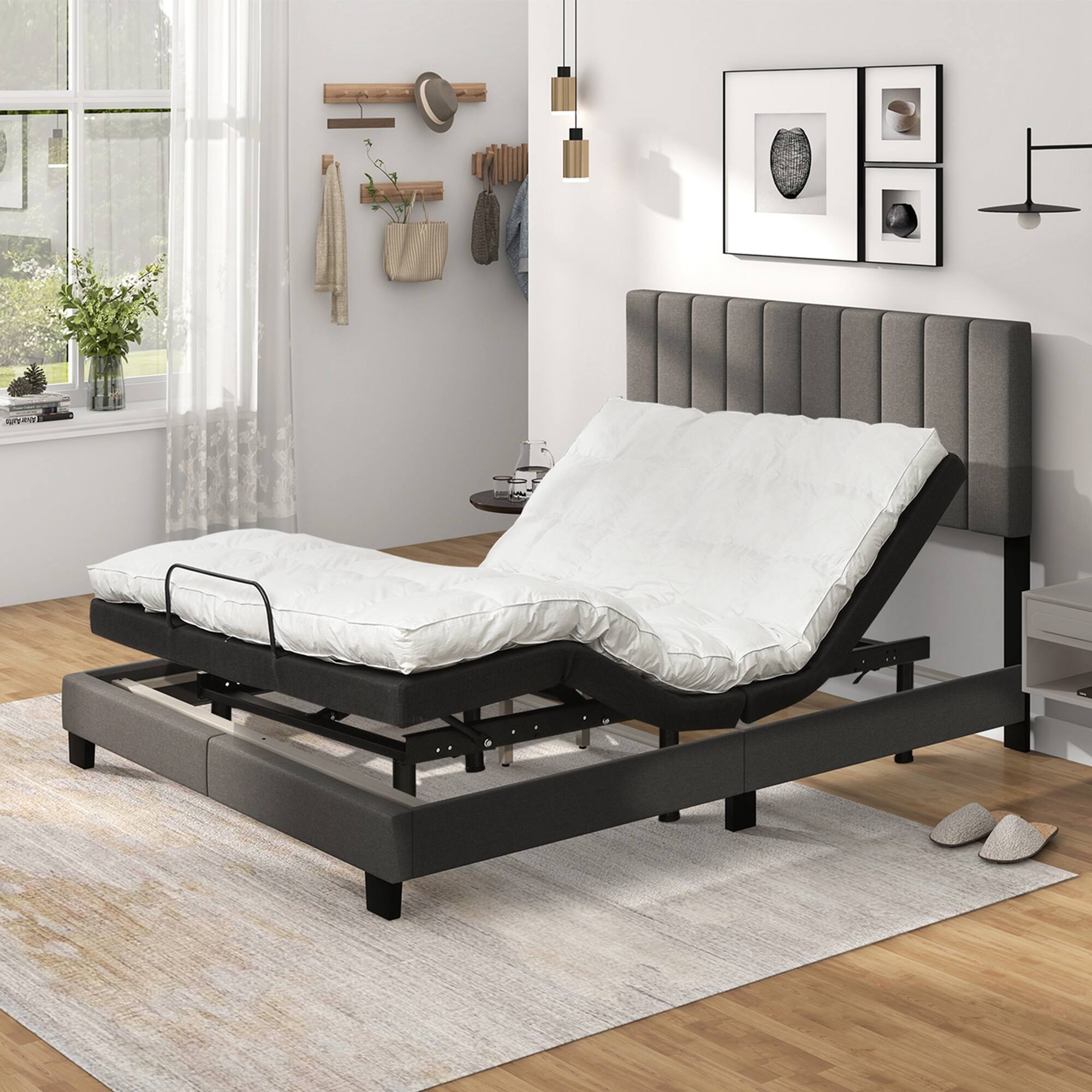 Costway Queen Upholstered Platform Bed Frame Mattress