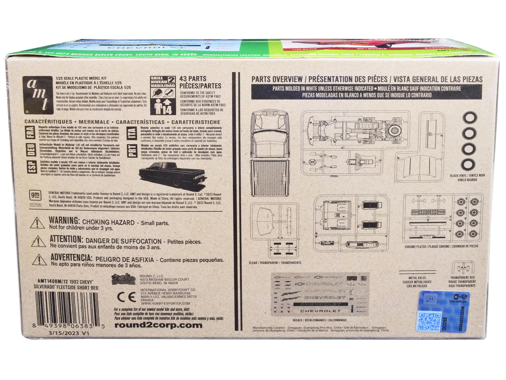 Sure, here is the corrected and grouped text from the image:

---

**Round 2 Corporation**

**1/25 Scale Plastic Model Kit**

**Skill Level: 4**

**43 Parts**

**Conforms to Safety Requirements of ASTM F963**

**Conforme aux exigences de sécurité de ASTM F963**

**Conforme a las normas de seguridad de ASTM F963**

**Conforme a los requisitos de seguridad de ASTM F963**

**Conforme a los requisitos de seguridad de ASTM F963**

**Conforme a los requisitos de seguridad de ASTM F963**

**Conforme a los requisitos de seguridad de ASTM F963**

**Conforme a los requisitos de seguridad de ASTM F963**

**Conforme a los requisitos de seguridad de ASTM F963**

**Conforme a los requisitos de seguridad de ASTM F963**

**Conforme a los requisitos de seguridad de ASTM F963**

**Conforme a los requisitos de seguridad de ASTM F963**

**Conforme a los requisitos de seguridad de ASTM F963**

**Conforme a los requisitos de seguridad de
