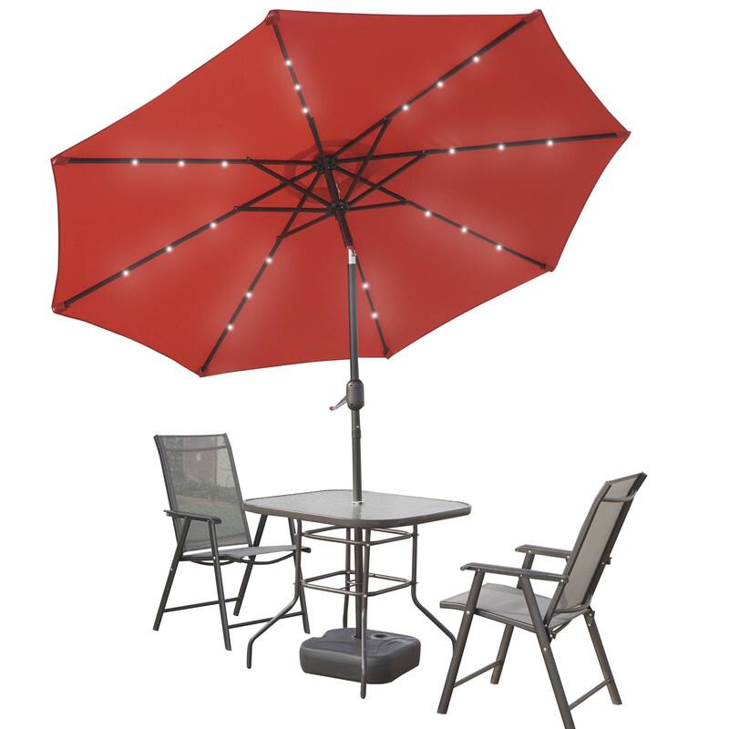 Back. LeisureMod - Sierra Outdoor Solar Powered LED Umbrella with Rust Resistant Aluminum Frame and Plastic Base - Red.