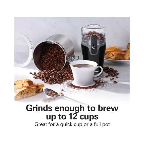 Grinds enough to brew up to 12 cups  
Great for a quick cup or a full pot