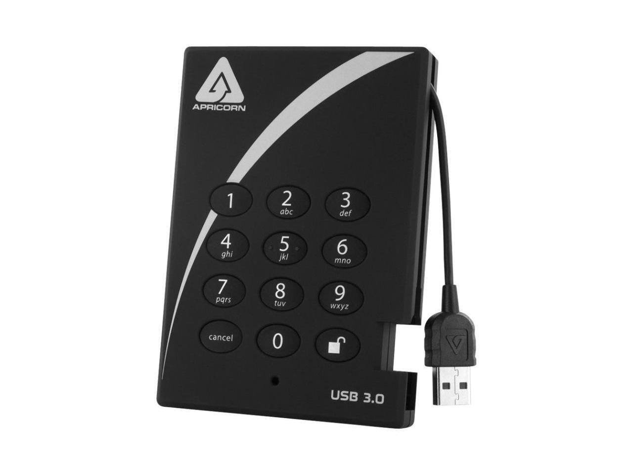 APRICORN

1 abc  
2 def  
3 ghi  
4 jkl  
5 mno  
6 pqrs  
7 tuv  
8 wxyz  
cancel 0  

USB 3.0