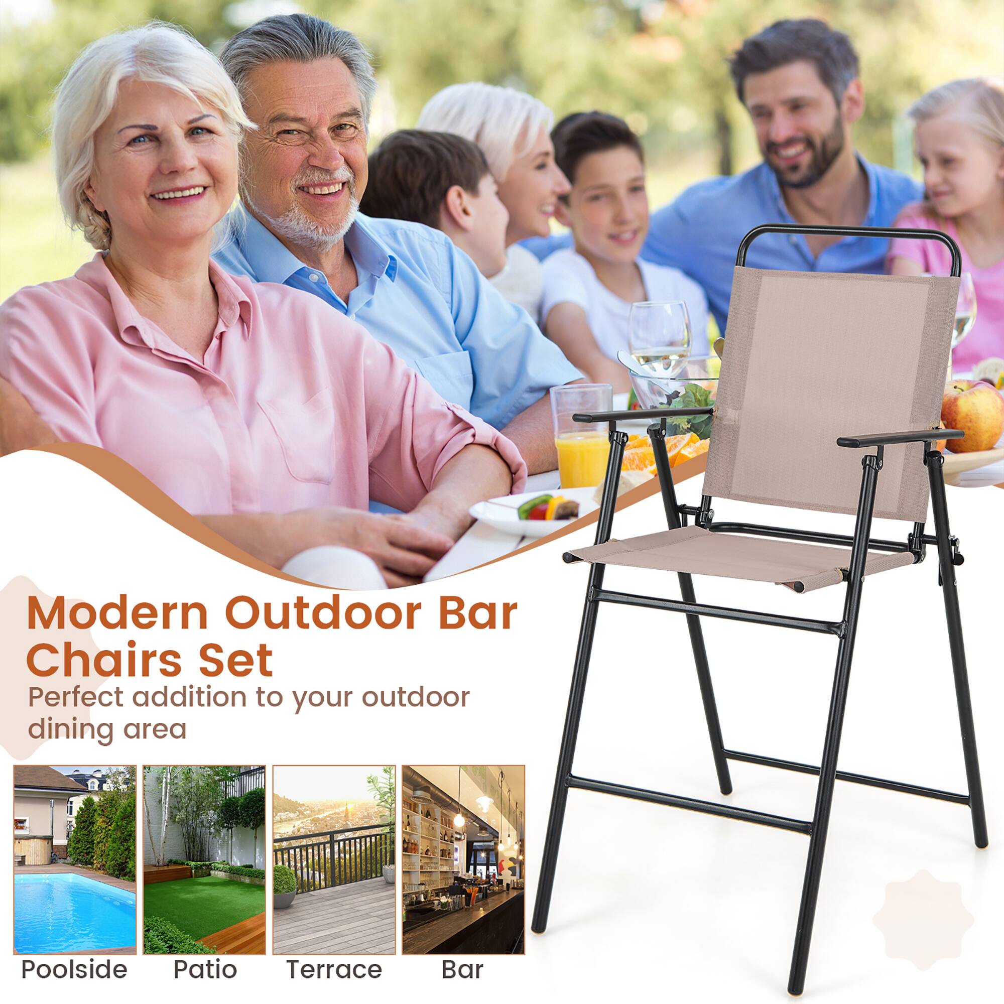 Modern Outdoor Bar Chairs Set  
Perfect addition to your outdoor dining area  

Poolsid  
Patio  
Terrace  
Bar