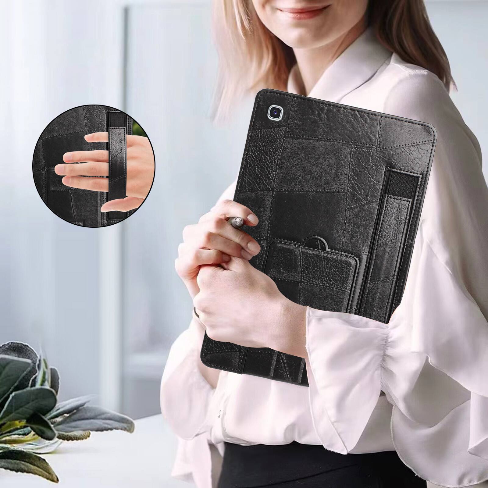 Alt View 2. Dteck - Leather Texture Case for Samsung Galaxy Tab S6 Lite, Shockproof Cover with Multi-Angle Stand and Secure Hand Strap - Black.