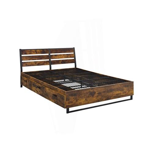 Angle. Hivvago - King Size Industrial Slatted Headboard Platform Bed Frame with 6 Storage Drawers - Brown.