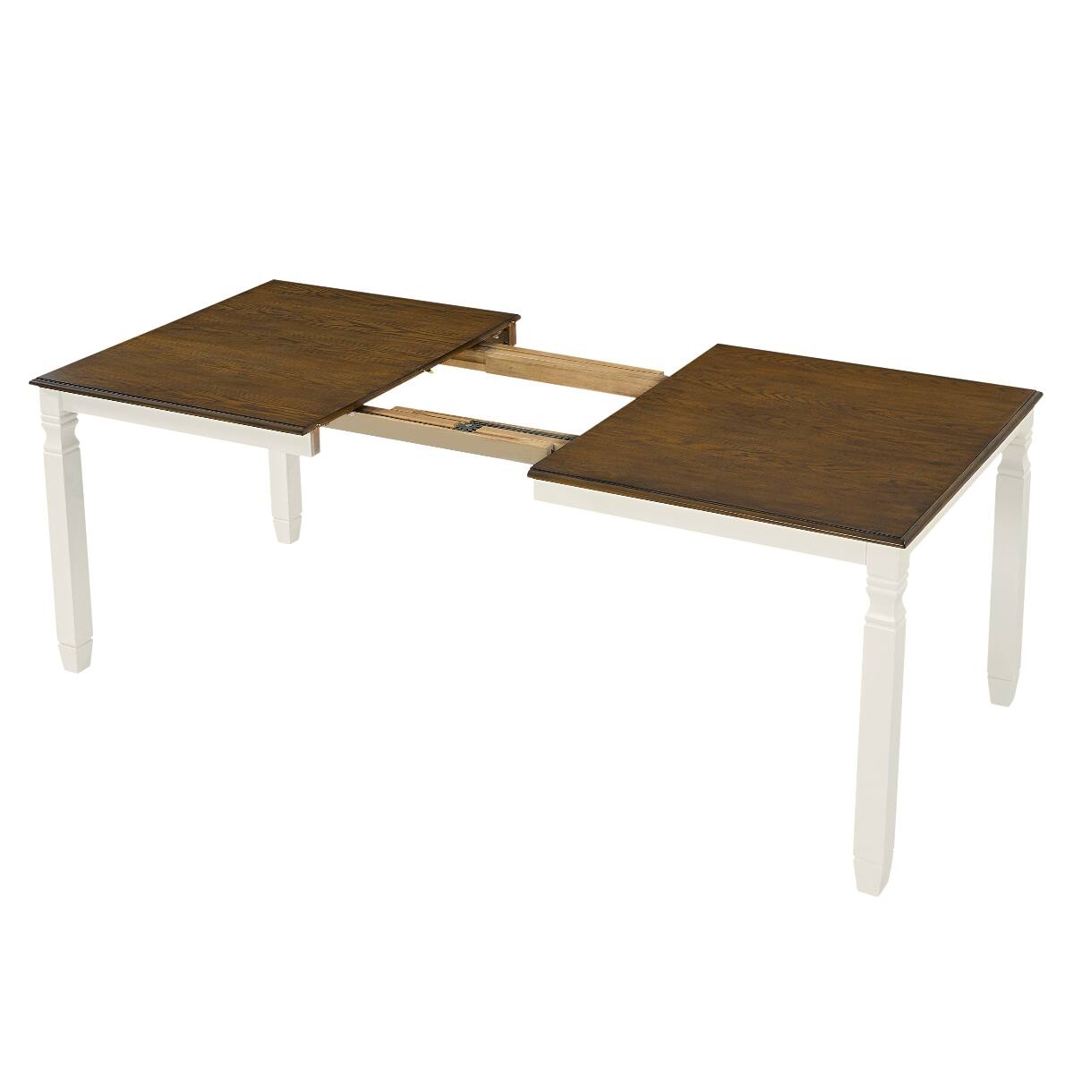 Alt View 8. Loheer - Loheer Extendable Dining Table, Oak Veneer Top, Modern Farmhouse Table for Four to Six - Brown top and beige base.