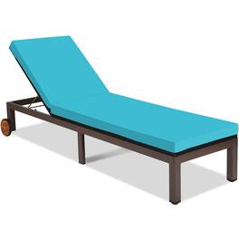 Costway - Patio Rattan Lounge Chair Chaise Recliner Back Adjustable W/Wheels Cushioned - Turquoise