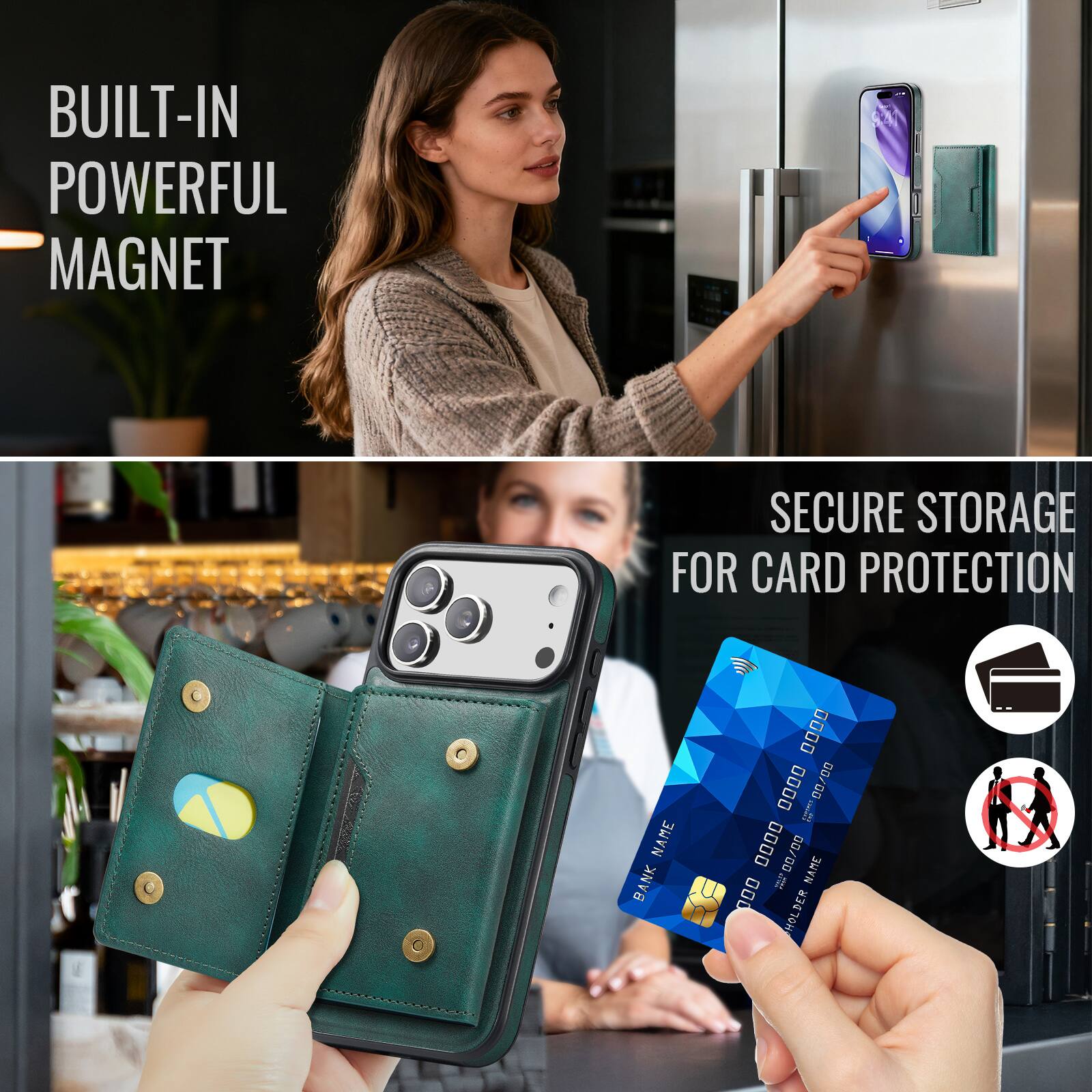 BUILT-IN POWERFUL MAGNET  
SECURE STORAGE FOR CARD PROTECTION  

BANK 0000 0000  
00/0000 00/00  
NAME  
HOLDER