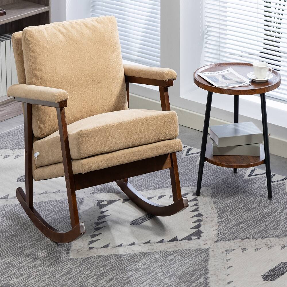 Left. Loheer - Loheer Mid Century Modern Accent Chair Upholstered Rocking Chair Solid Wood Frame Reading Armchair for Bedroom Sunroom - Khaki.
