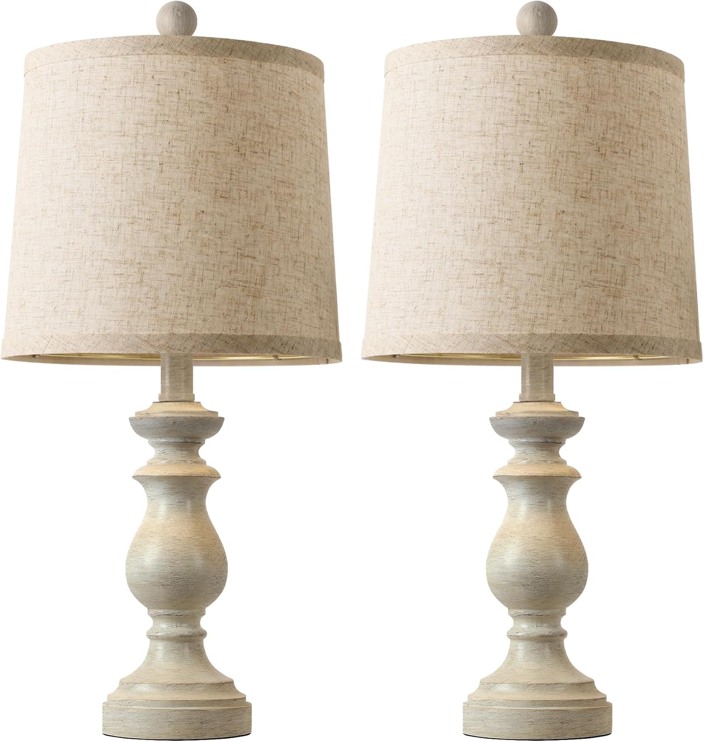 FINEAK - Rustic Farmhouse Table Lamps Set of 2 with Linen Shades - Antique White