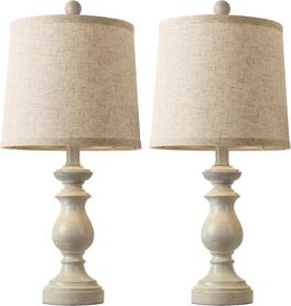 FINEAK - Rustic Farmhouse Table Lamps Set of 2 with Linen Shades - Antique White