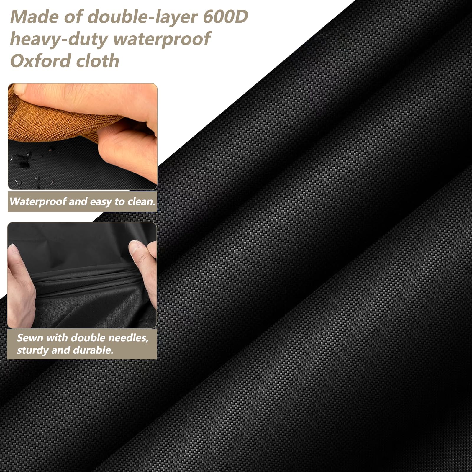 Made of double-layer 600D heavy-duty waterproof Oxford cloth

Waterproof and easy to clean.

Sewn with double needles, sturdy and durable.