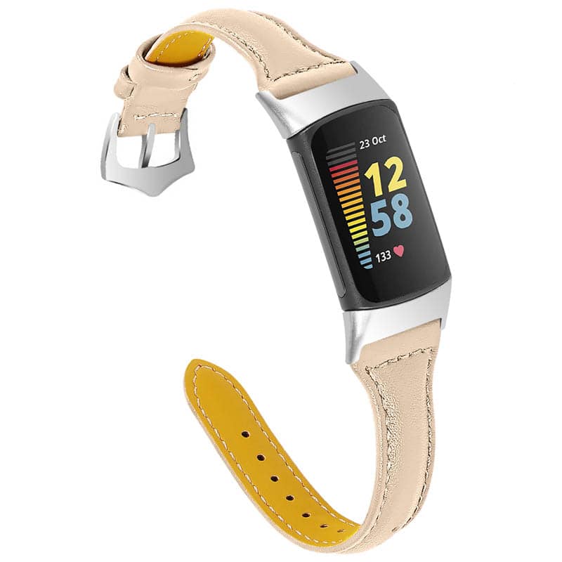StrapsCo - Slim Everyday Genuine Leather Watch Band Strap For Fitbit Charge 6 - Beige