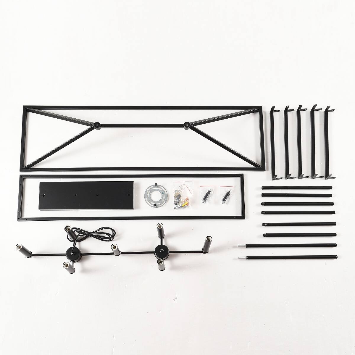 Alt View 6. Loheer - Loheer Farmhouse Kitchen Island Lighting, Matte Black Five Light Linear Chandelier for Dining Room.