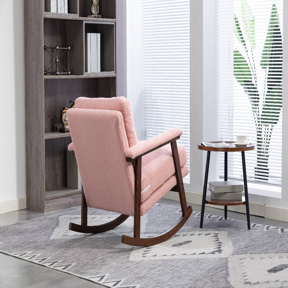 Alt View 1. Loheer - Loheer Mid Century Modern Rocking Chair Solid Wood Frame Pink - Pink.