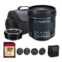 Canon - EF-S 10-18mm f/4.5-5.6 IS STM Lens (9519B002) EF-EOS R Adapter Photography Bundle - Black