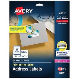 Avery - Print-to-the-Edge Laser Address Labels, 1-1/4" x 2-3/8", 450 Labels/Pack - White