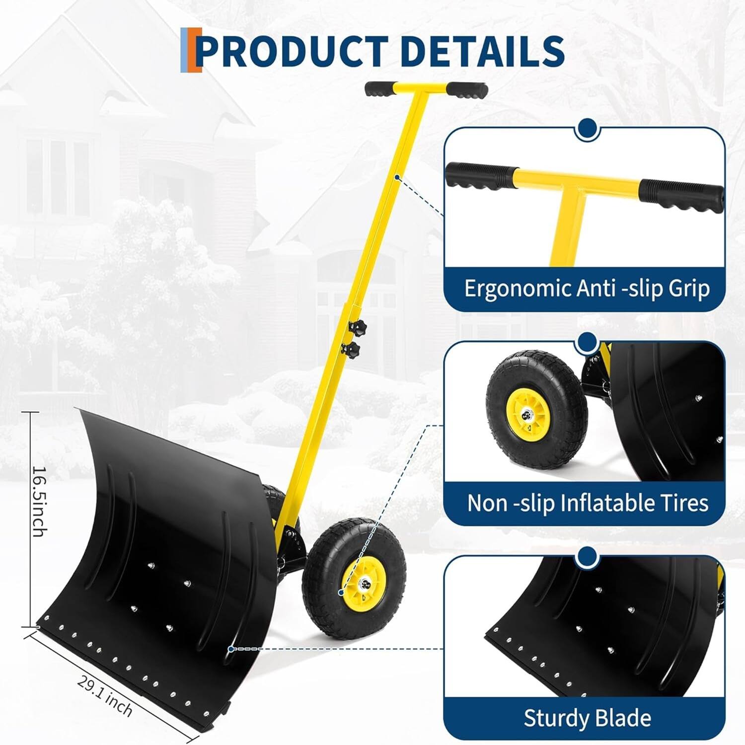 PRODUCT DETAILS  
- Ergonomic Anti-slip Grip  
- 16.5-inch Non-slip Inflatable Tires  
- 29.1-inch Sturdy Blade