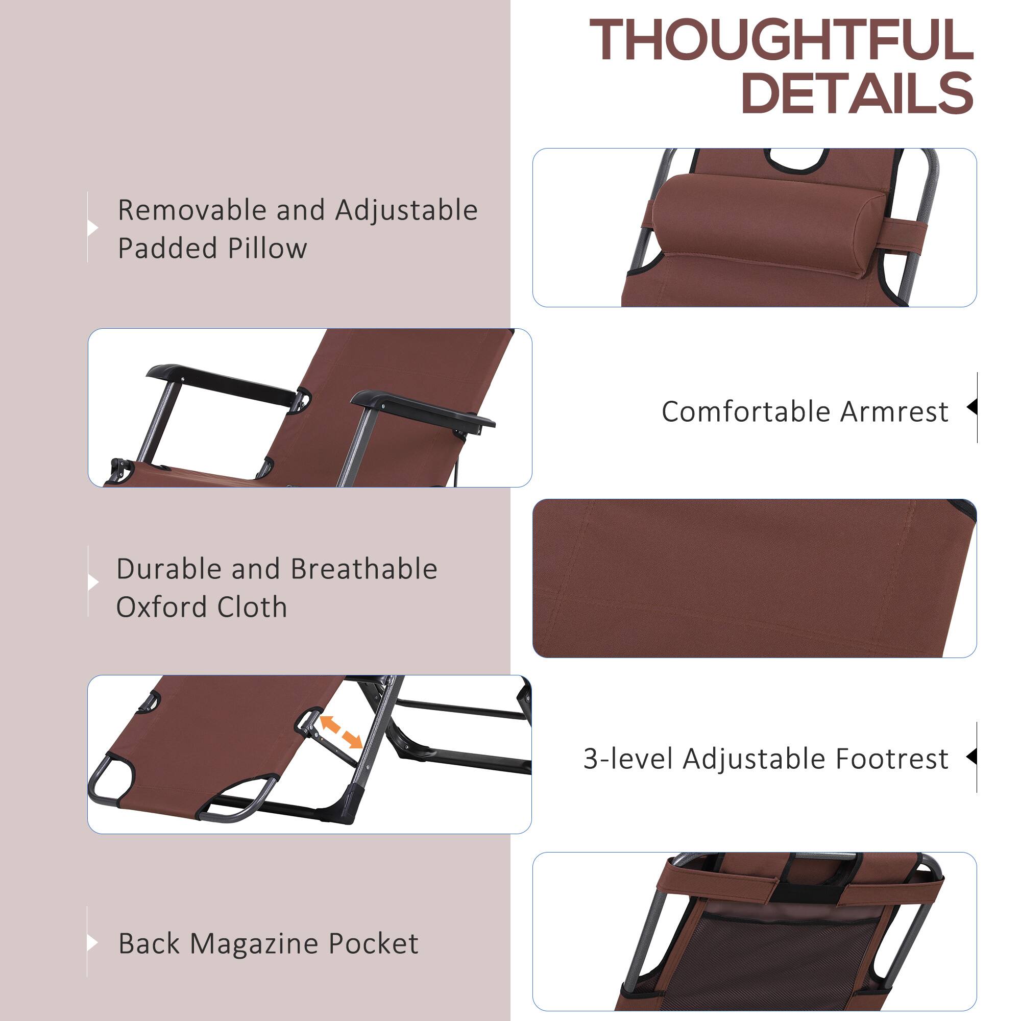 THOUGHTFUL DETAILS

Removable and Adjustable Padded Pillow
Comfortable Armrest
Durable and Breathable Oxford Cloth
3-level Adjustable Footrest
Back Magazine Pocket