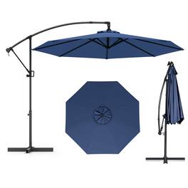 Gymax - 10 FT Patio Offset Umbrella w/ X-shaped Base Infinite Tile & 360° Rotation - Navy