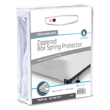 G HEAVY GAUGE VINYL WATERPROOF Zippered Box Spring Protector
Protects against stains and spills.
Easy to maintain | Wipes clean
TWIN XL (39"X80"X9")
WHITE
MASTERTEX
1 5 10156