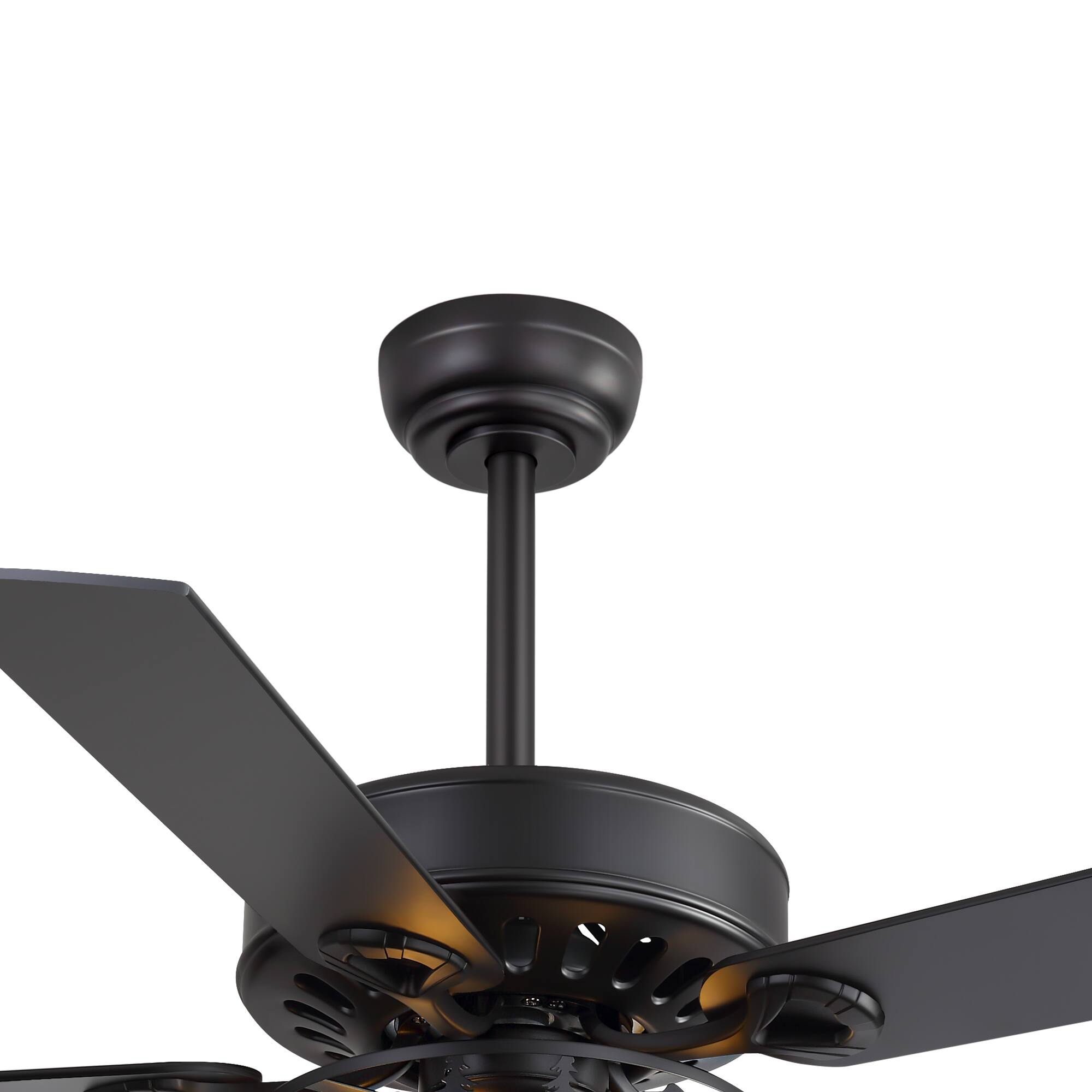 Alt View 8. Breezary - 52-Inch Ceiling Fan with Light, 5 Reversible Plywood Blades, Remote Control, DC Motor, Includes 5" & 10" Downrods - matte black.