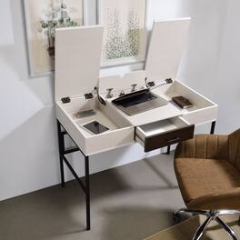 GOODSILO - Modern Writing Desk with USB Charging Port and Storage Drawer for Home Office Workspace - Black+Natural