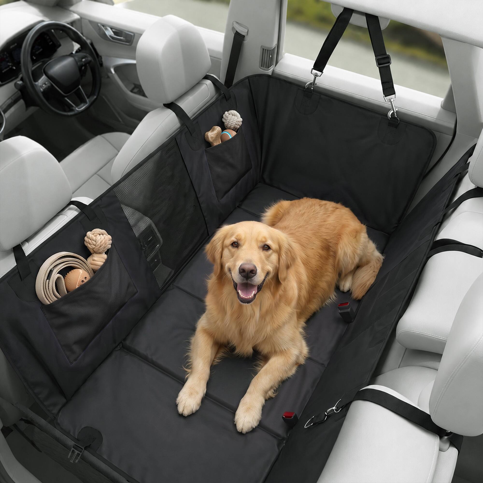 Alt View 1. Pawhut - Car Seat Cover for Back Seat, Hard Bottom Back Seat Extender, Waterproof Dog Hammock for Car & SUV - Black.