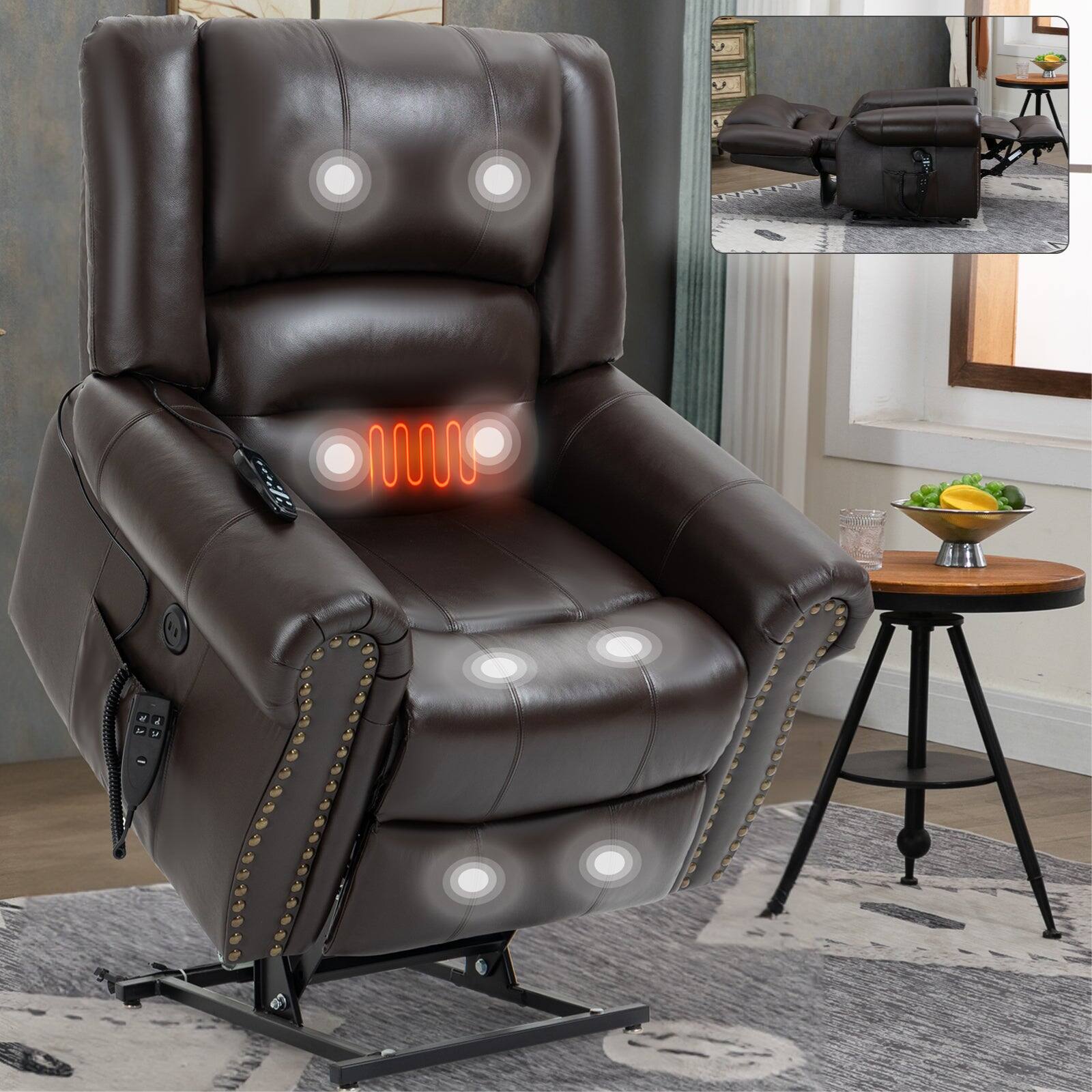 Alt View 2. Boyel Living - Power Lift Recliner Chair with Heat, Massage, Dual Motor, Infinite Positions, Faux Leather, USB, 350 LBS Capacity - Brown.