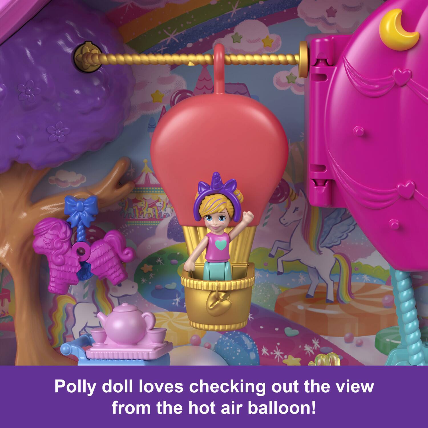 Polly doll loves checking out the view from the hot air balloon!