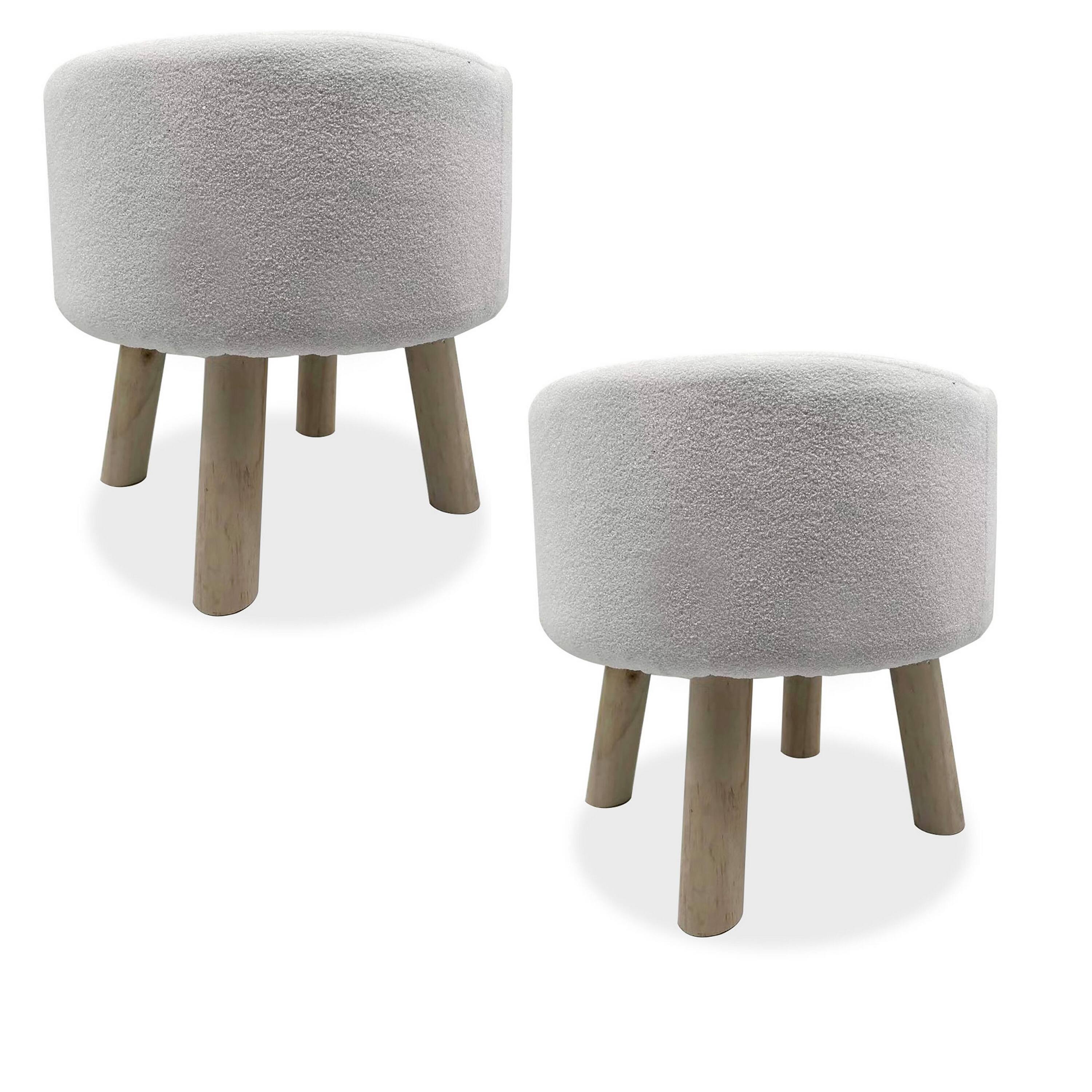 Front. Manhattan Lane - Ginni Footstool Ottoman Set of 2, White Polyester, Soft Seat, Wood Legs - White, Natural Brown.