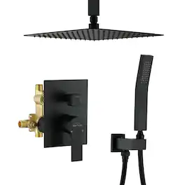 Boyel Living - 1-Spray Patterns with 2.5 GPM 12 in. Ceiling Mount Dual Shower Heads with Pressure Balance Valve - Matte Black