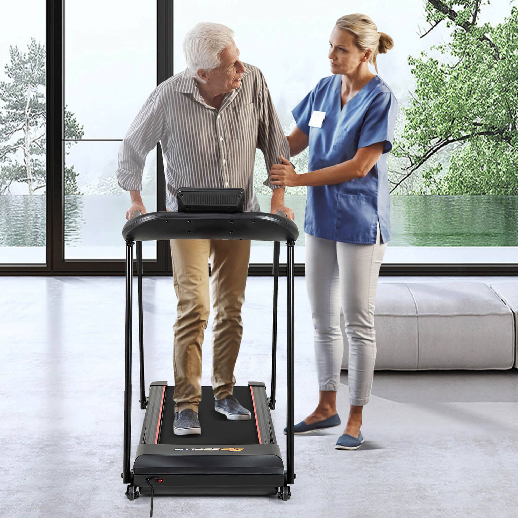 Alt View 3. Costway - Costway 2.5 HP Walking Treadmill with  Long Handrails for Seniors Pulse Sensors LED Display - Black.