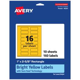 Avery - Printable Rectangle Labels, Bright 1" x 2-5/8", 160ct - Yellow