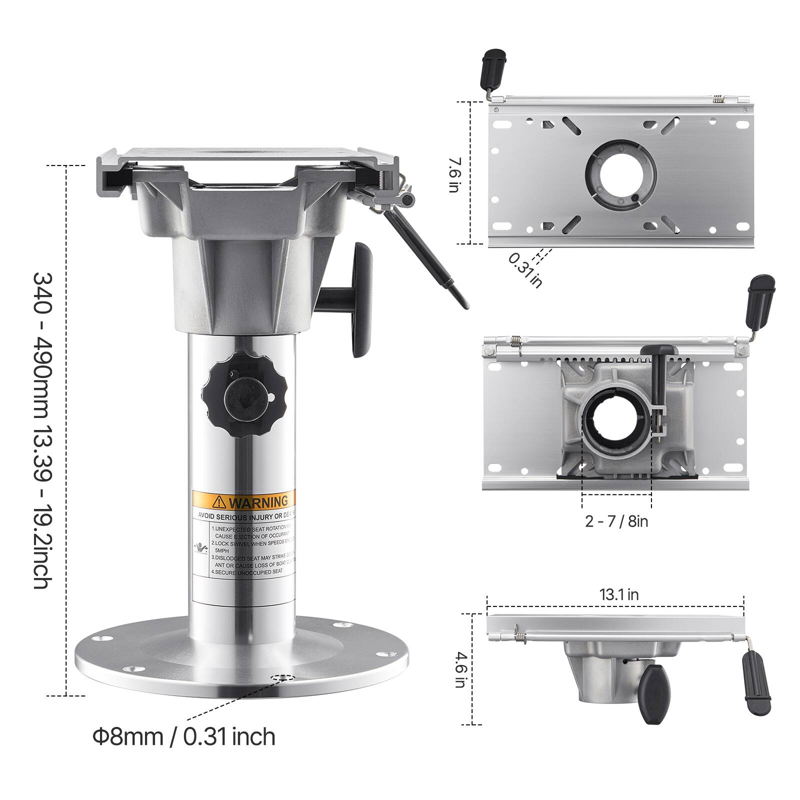 490mm 340 - 490mm 13.39 - 19.2inch 19.2inch 13.39 8mm / 0.31 0.31 inch 7.6 in 4.6 in 0.31in 2-7/8in 8in 13.1in