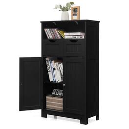 Ecooso - Wooden Bathroom Storage Cabinet with 2 Drawers and 2 Doors Organizer - Black