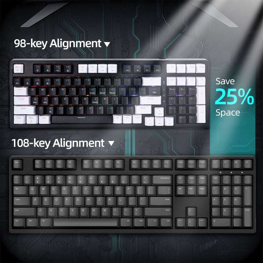 98-key Alignment  
Save 25% Space  

108-key Alignment