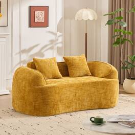 GOODSILO - Curved Two-Person Compression Sofa with Pillows for Small Spaces - Yellow