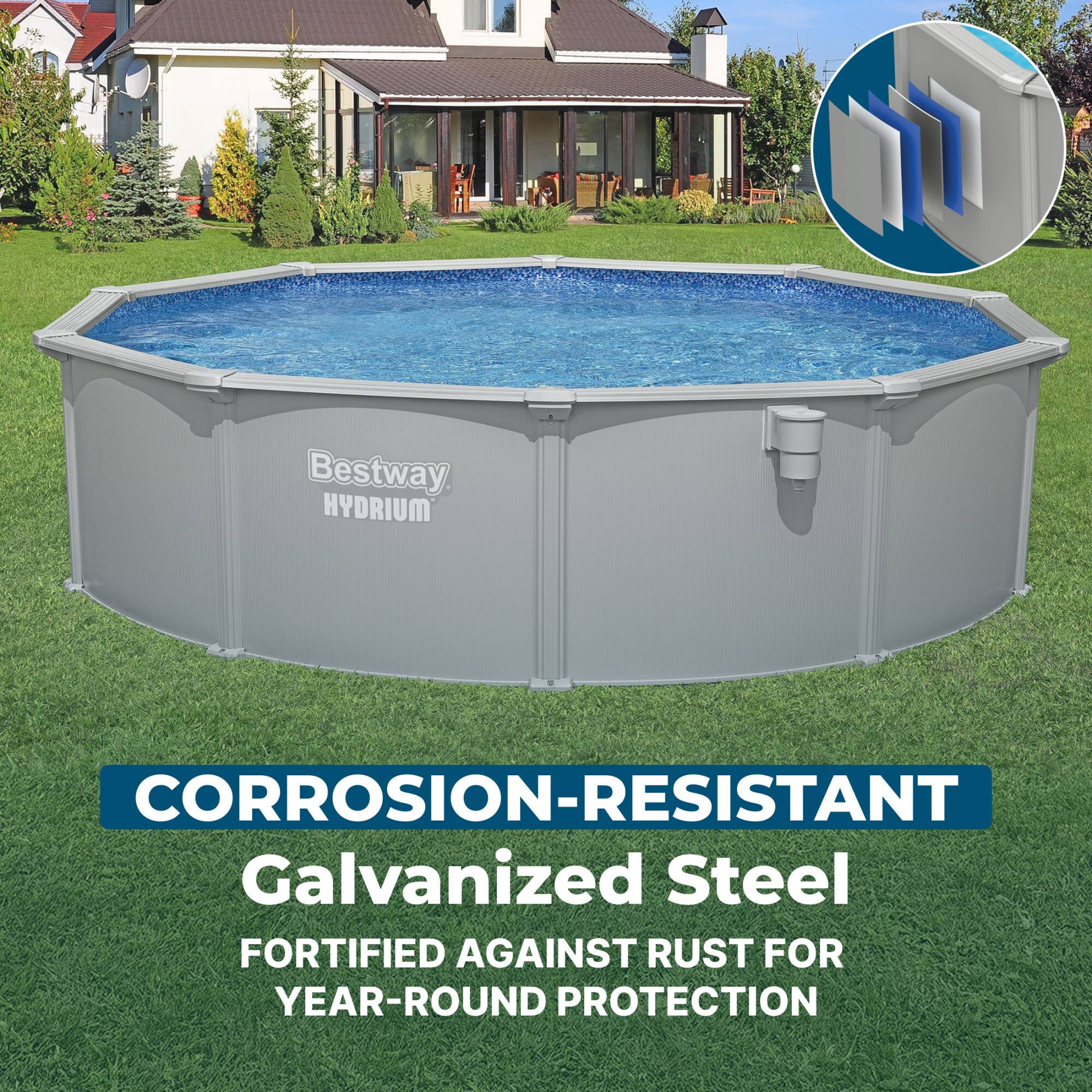 Bestway HYDRIUM CORROSION-RESISTANT Galvanized Steel FORTIFIED AGAINST RUST FOR YEAR-ROUND PROTECTION