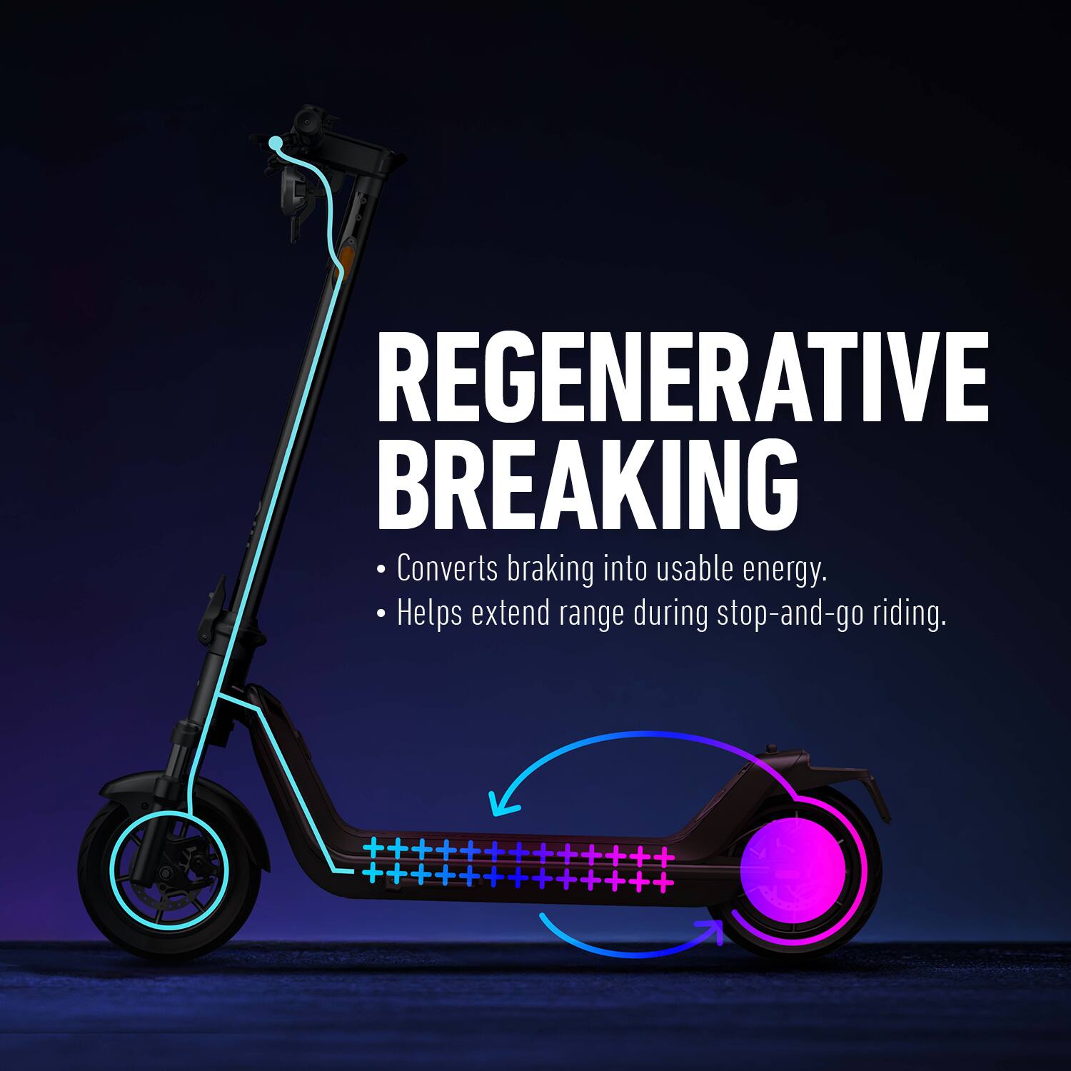 REGENERATIVE BREAKING  
- Converts braking into usable energy.  
- Helps extend range during stop-and-go riding.