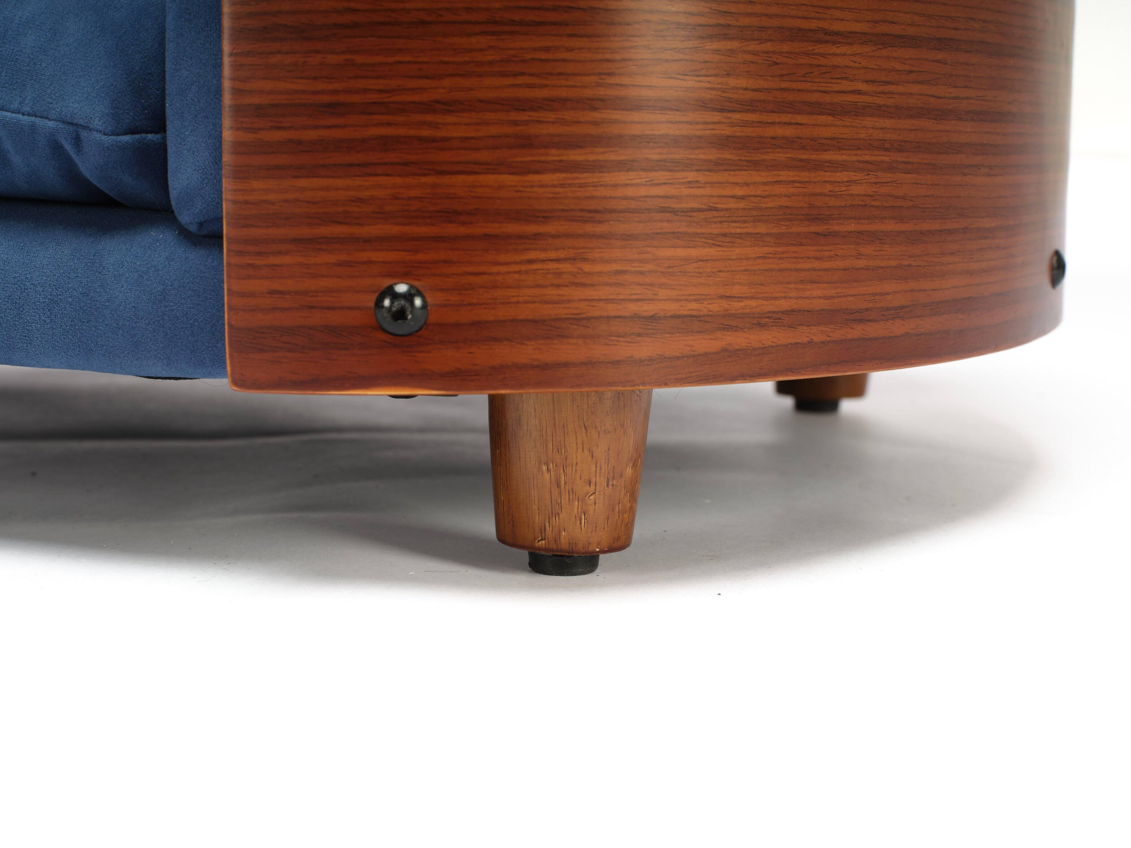 Alt View 8. Siljoy - Mid‑Size Scandinavian Pet Sofa, Walnut & Dark Blue Velvet, Elevated Orthopedic Dog Bed - Dark Blue.