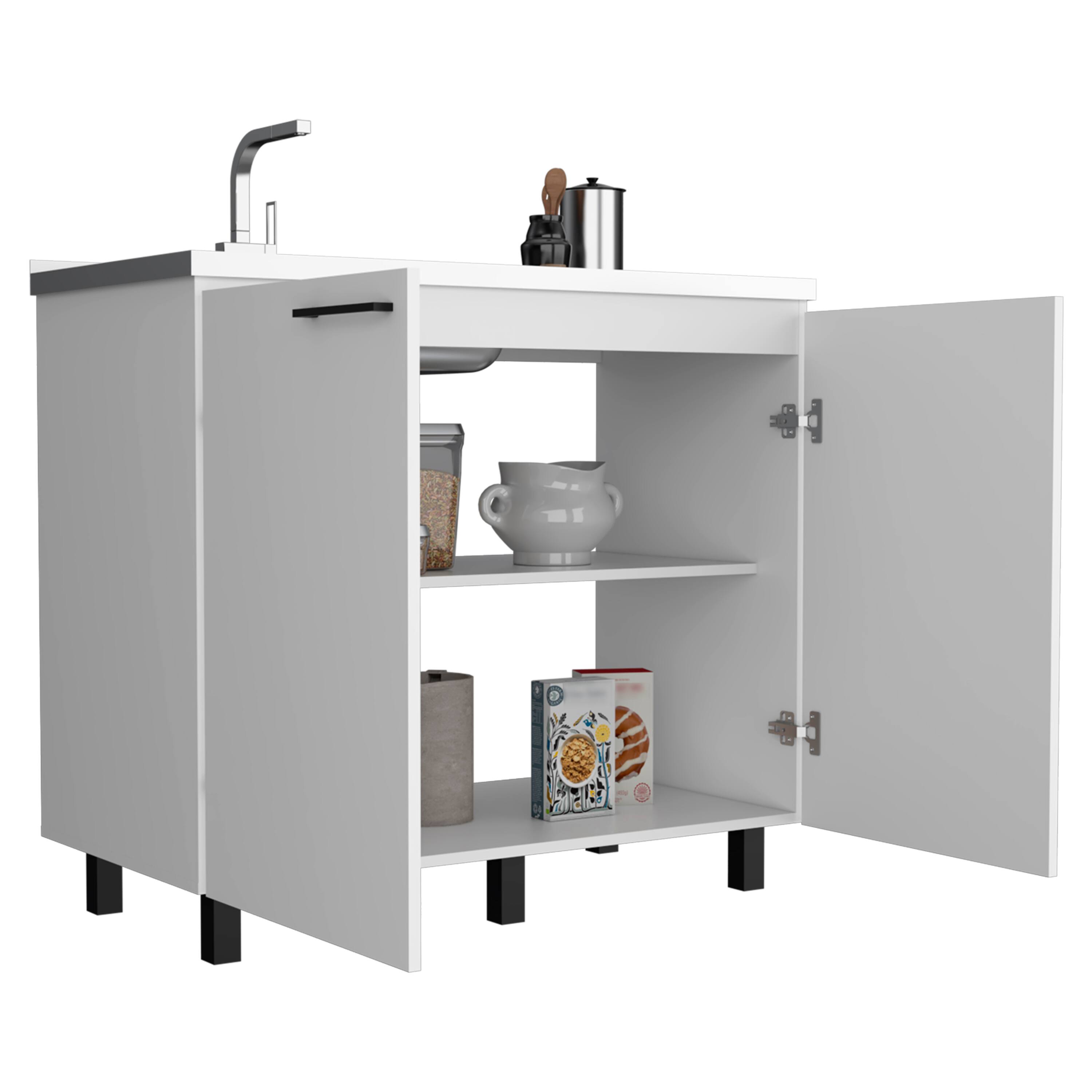Alt View 2. TuHome - Napoles Utility Sink With Cabinet, Stainless Steel Countertop, With two Interior Shelf - White.