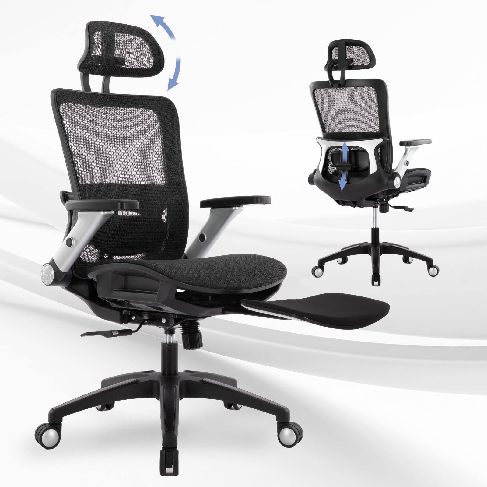 Hirose Alice - COLAMY Executive Mesh Office Chair with Footrest, Ergonomic Chair High Back with Adjustable Lumbar Support - Black