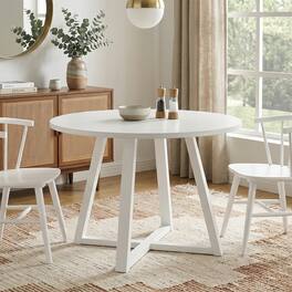 Loheer - Round Dining Table with Trestle Base, 45 Inch Contemporary Kitchen Table - White