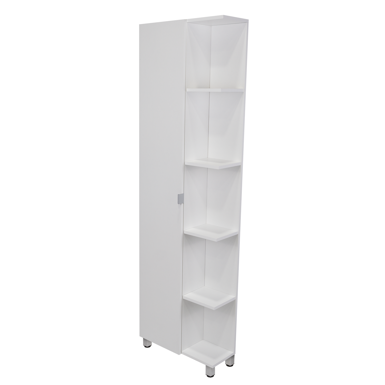 Back. TinyHomie - Corner Cabinet Womppi Five Open Shelves Single Door White Finish - White.