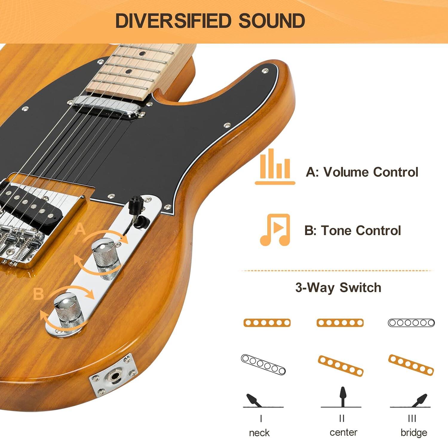 DIVERSIFIED SOUND

A: Volume Control

B: Tone Control

3-Way Switch
neck
center
bridge