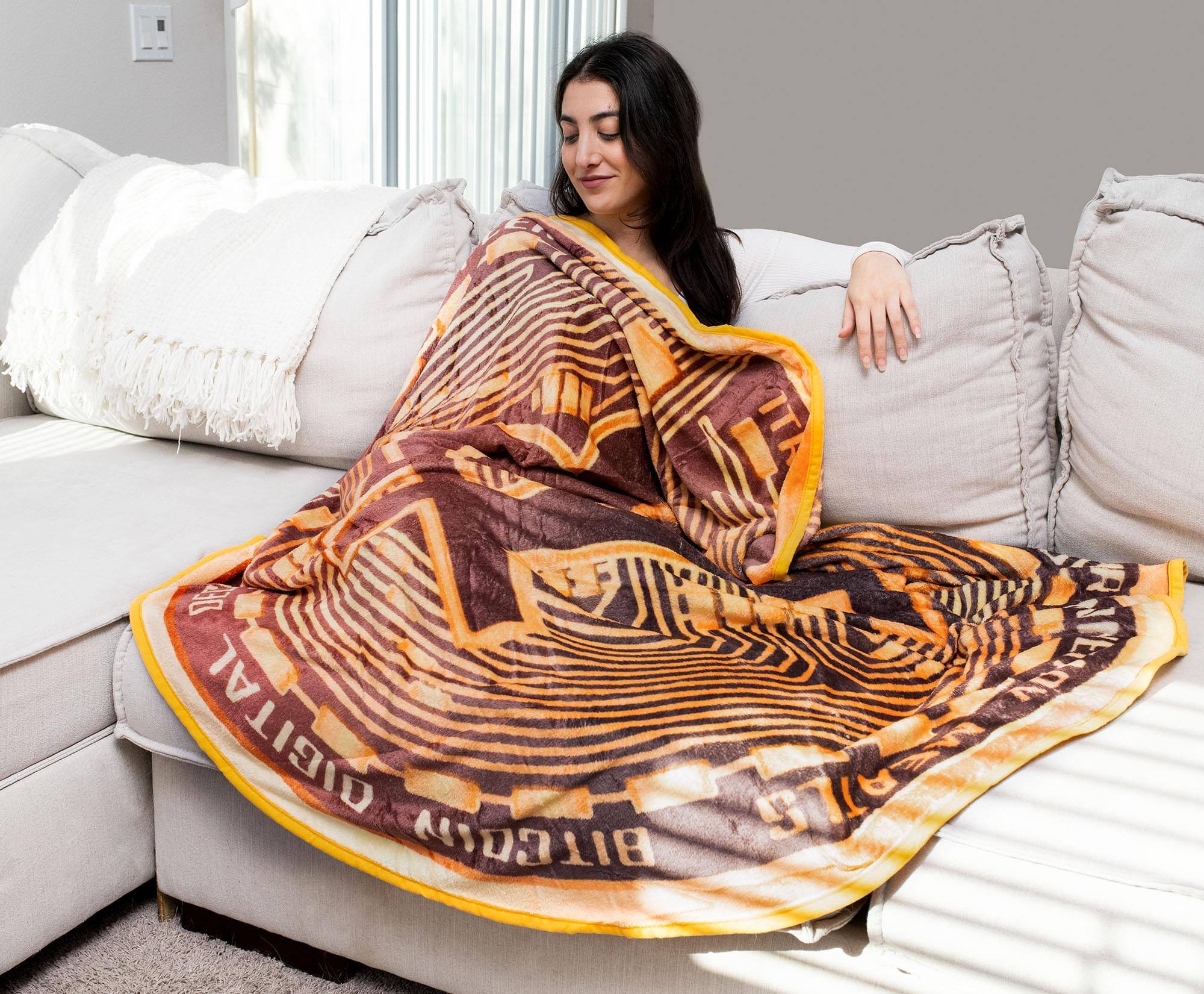 The text on the blanket reads:

"BITCOIN DIGITAL GOLD"