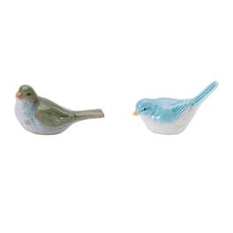 BreeBe - Stoneware Bird Figurine (Set of 6) - Green, Blue