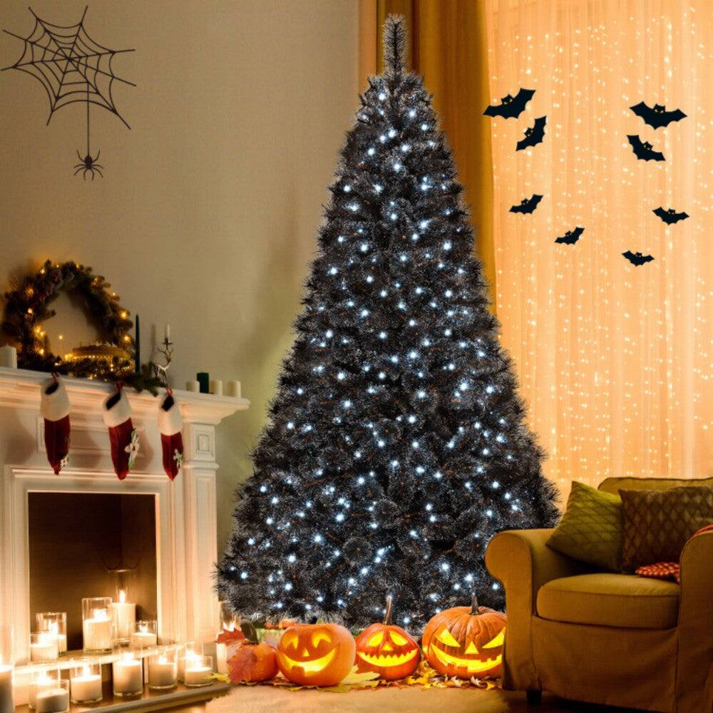 Alt View 1. Boyel Living - 8ft Black Halloween Christmas Tree with PVC Branch Tips and 450 White LED Lights - Black.