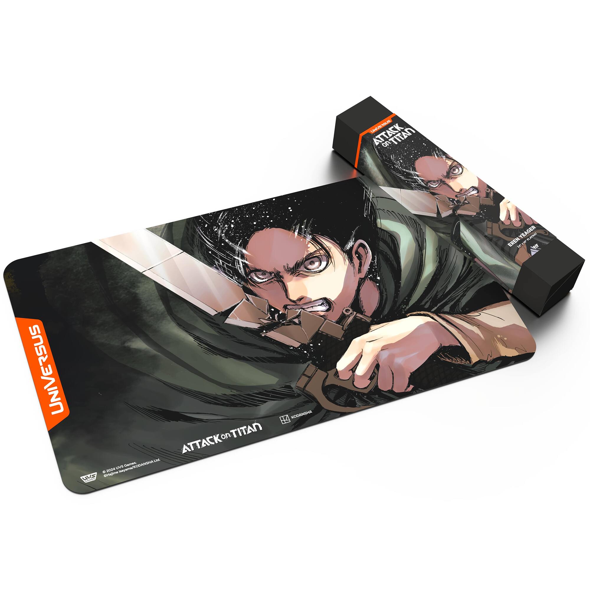 Attack on Titan is a popular anime and manga series. The image features a character from the series, Eren Yeager, holding a sword and shield. The image is used to promote the Attack on Titan series, and it is also used as a mouse pad. The mouse pad is designed to be used with a computer mouse, providing a comfortable and functional surface for the user.